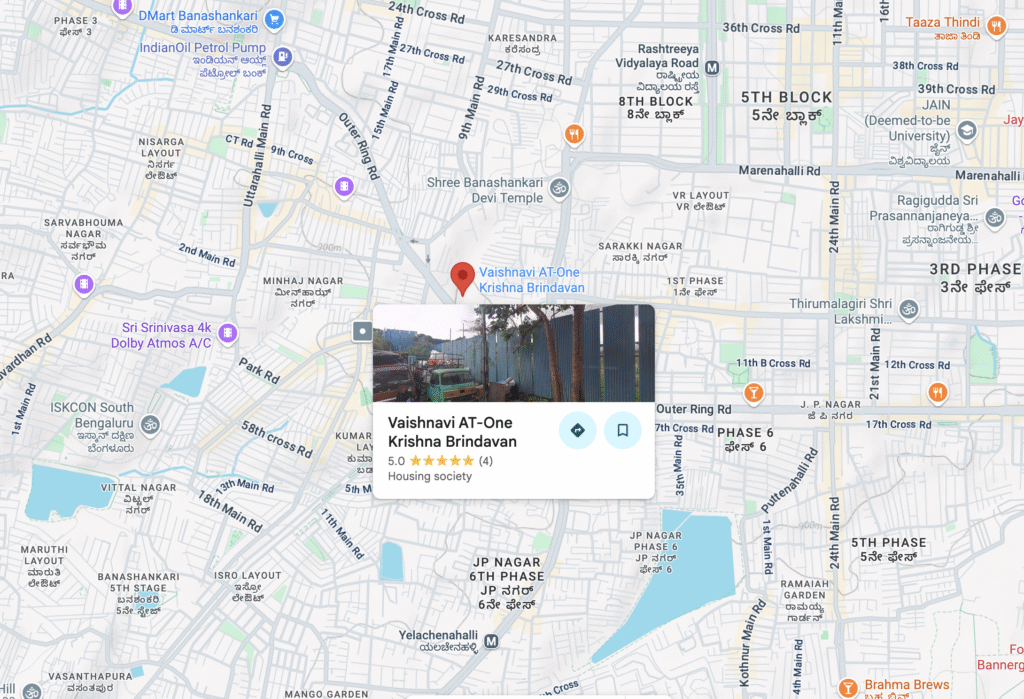 Location - Vaishnavi Krishna Brindavan in JP Nagar, Bangalore